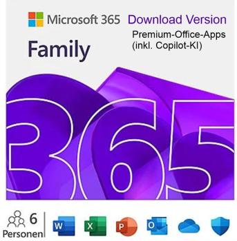 Microsoft Office 365 Family, 6 Personen, inkl. Copilot KI, 1 Jahr, Download