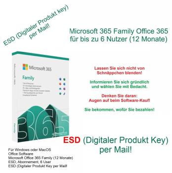 Office-Software Microsoft Office 365 Family ESD, Abonnement, 6 User
