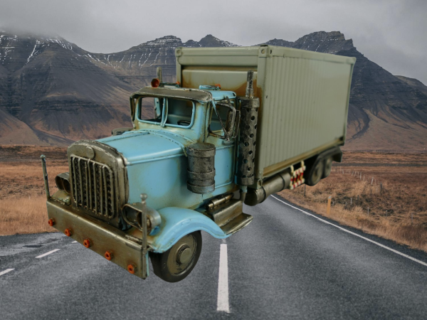 Retro Truck grau/blau Antik Eisen L.29x12cm