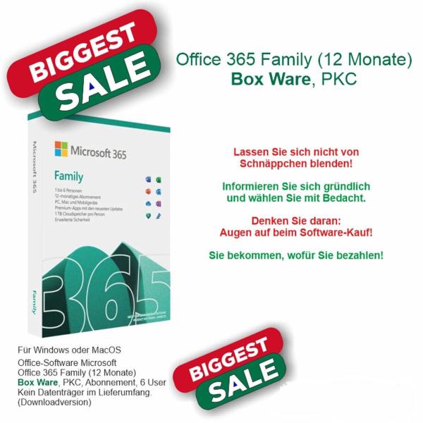 Office-Software Microsoft Office 365 Family PKC, Abonnement, 6 User